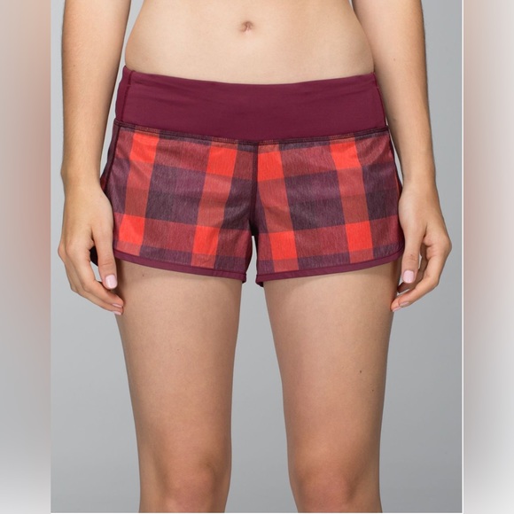 Lululemon Speed Short in Yama Check Heathered Flaming Tomato / Rust Berry - Picture 1 of 7